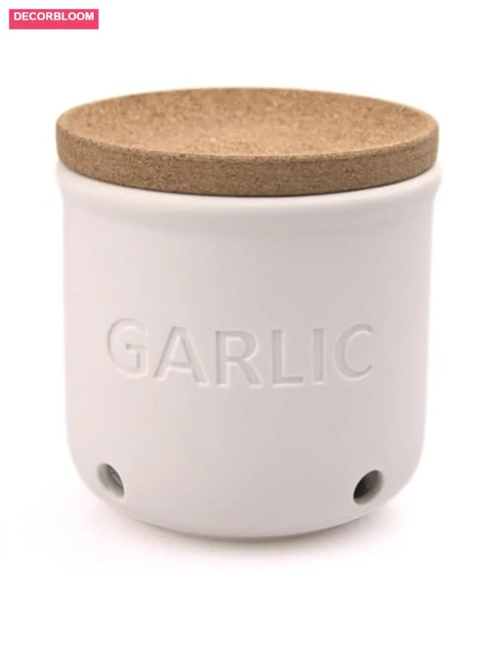 White Ceramic Garlic Keeper with Cork Lid - 16oz Countertop Storage